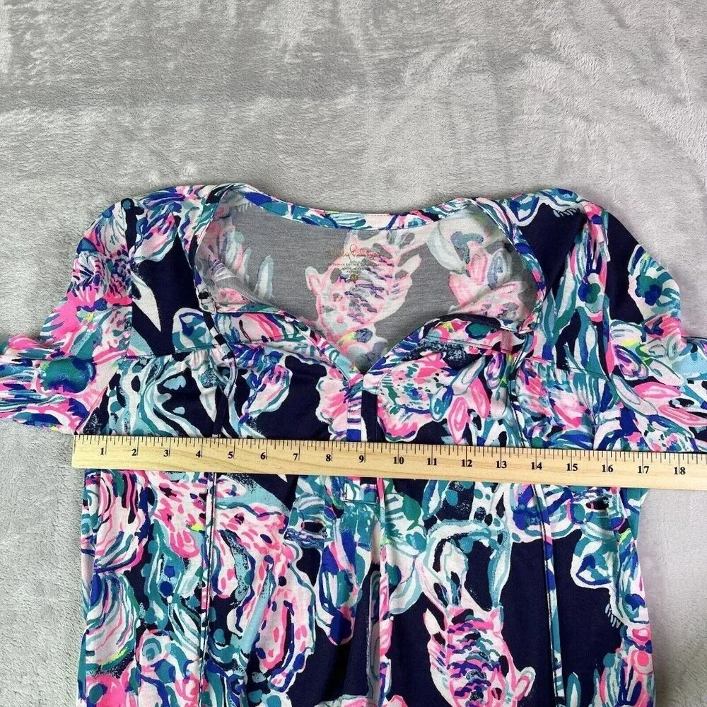Lilly Pulitzer Top Blouse Size XS Blue Pink Long Sleeve Beach Tropical Fish - Picture 8 of 14